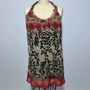 Daytrip Bohemian Style Relaxed Fit Mini Dress w/ Wood Detailed Neck Design